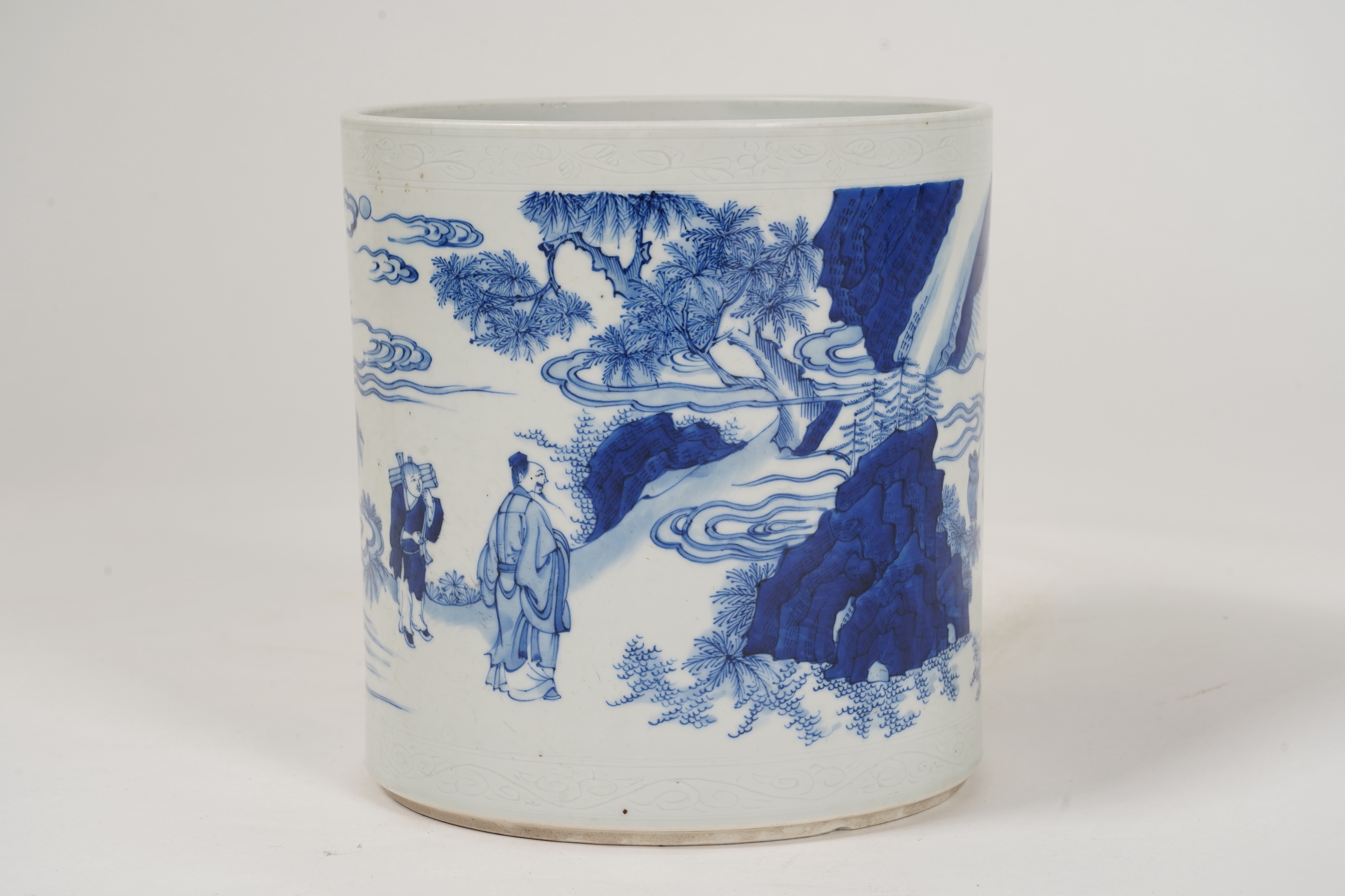 A Chinese blue and white brush pot, possibly Shunzhi period